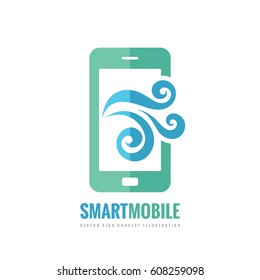 Mobile phone vector logo template concept illustration. Smartphone creative sign. Cellphone symbol. Touch pad technology. Tablet PC icon. Design element.