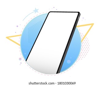 Mockup Vector De Teléfono Móvil Con Fondo De Resumen Geométrico. Vista de perspectiva de smartphone negro sin marco.