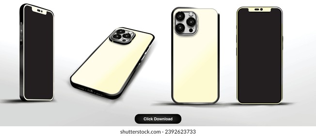 Mobile Phone Vector Mockup Set. Creative Design Isolated on Transparent Background.