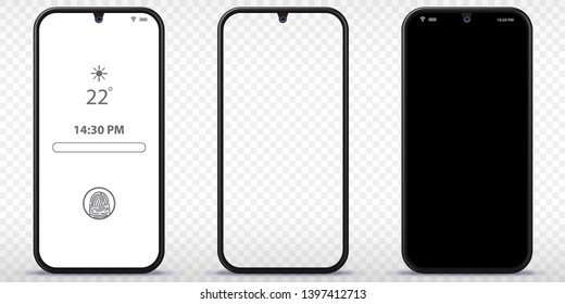 Mobile Phone Vector Mockup With Transparent, Black and Lock Screen