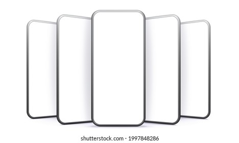 Vector De Teléfono Móvil Se Burla Con Vistas Perspectivas. Pantallas de Smartphone en blanco aisladas en fondo blanco.