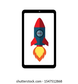 mobile phone vector rocket isolated on screen