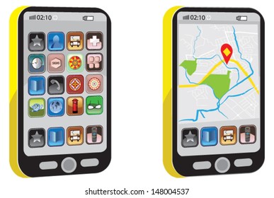Mobile phone vector with smart mobile applications and open map