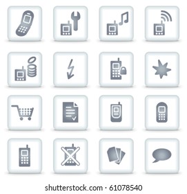 Mobile phone vector web icons, white square buttons