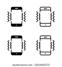 Mobile phone vibrating icon set. Cellphone vibration sign symbol. Smartphone vibrate concept