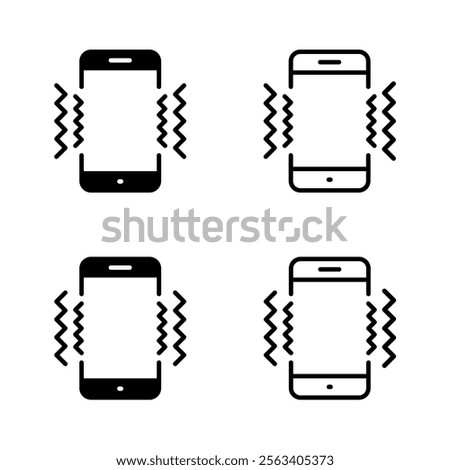 Mobile phone vibrating icon set. Cellphone vibration sign symbol. Smartphone vibrate concept