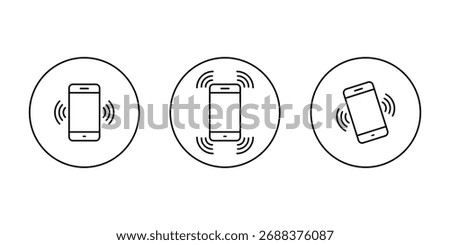 Mobile phone vibration icon. Mobile ringing and notification alert symbol in circular outline