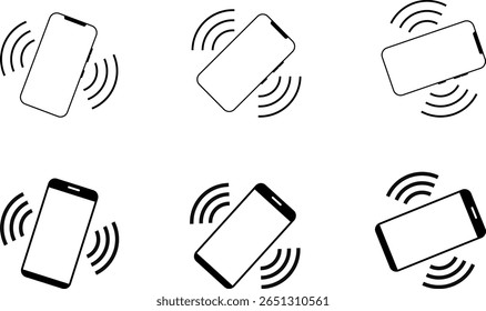 Conjunto de iconos de vibración de teléfono móvil. alerta de comunicación entrante. Vibrar alerta en el teléfono inteligente. conectar de forma remota. Iconos de timbre
