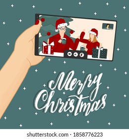 Mobile phone Video call with family or friends on Christmas New Year time
