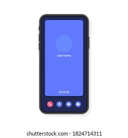 Mobile phone video call screen interface for video chatting, social media and communication. Smartphone mockup template. Vector illustration.