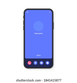 Mobile phone video call screen interface for video chatting, social media and communication. Smartphone mockup template. Vector illustration.