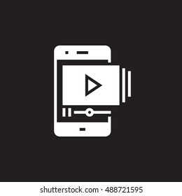 Mobile phone with video player icon vector, solid logo illustration, pictogram isolated on black