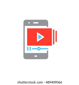 Mobile phone with video player icon vector, solid sign, colorful pictogram isolated on white, logo illustration