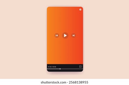 Mobile phone video player window with buttons - Smartphone frame with multimedia controllers, play button and ui elements. Vector illustration template mockup