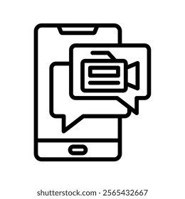 Mobile Phone Video Vector Lineal Icon On White Background.