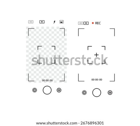 Mobile phone Viewfinder with record frame camera. Video recording screen. App for record from mobile cam. Vector