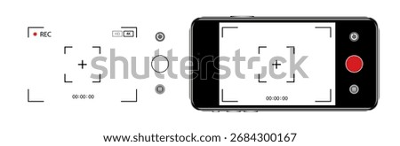 Mobile phone Viewfinder with record frame camera. Video recording screen. App for record from mobile cam. Vector