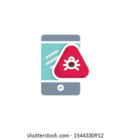 Mobile phone virus attack flat icon, vector sign, smartphone malware colorful pictogram isolated on white. Symbol, logo illustration. Flat style design