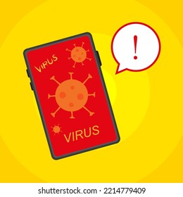 pantalla de virus de teléfono móvil. Concepto de protección de la seguridad. Mensaje de alerta. Ilustración vectorial. imagen de stock.