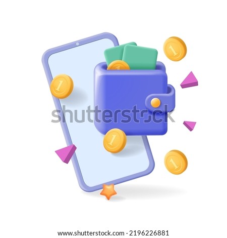 Mobile phone and wallet with money vector. Online payment, digital e-payment concept. Internet banking 3d concept. Сток-фото © 