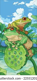 Mobile phone wallpaper illustration vector art of frogs mating