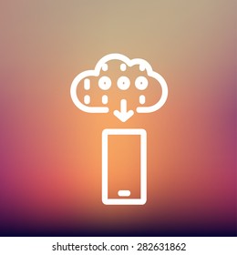 Mobile phone with weather forecast icon thin line for web and mobile, modern minimalistic flat design. Vector white icon on gradient mesh background.