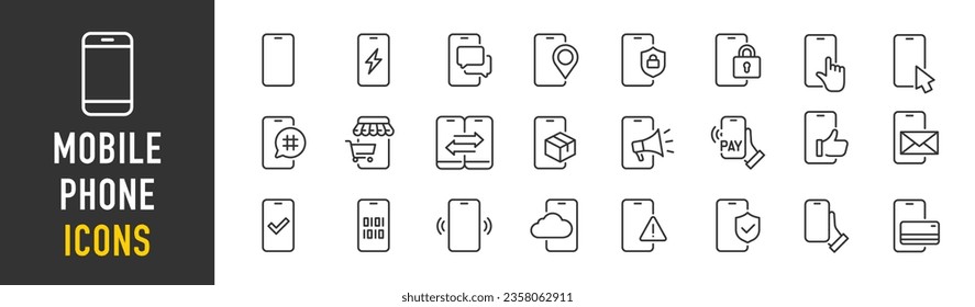 Mobile Phone web icons in line style. Smartphone, electronics, app, device, technology, collection. Vector illustration.