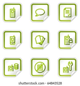 Mobile phone web icons set 2, green stickers series