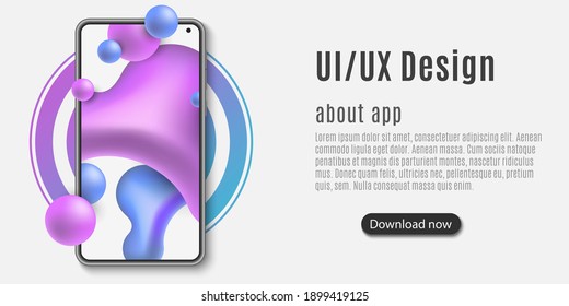 Mobile phone for web template. Mockup of a mobile application with liquid design. Abstract fluid shapes. UI and UX interface. Vector illustration. EPS 10
