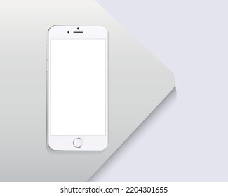 Mobile Phone white design concept. Vector smartphone Mockup with white empty screen. Device UI, UX mockup for presentation template, stage in gray pastel colors. Vector illustration