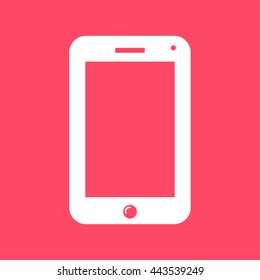 Mobile Phone white icon on magenta color background. Eps-10.