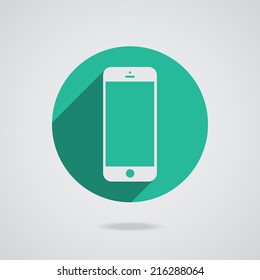 Mobile phone in white line with blank screen isolated on white background. Vector illustration EPS10