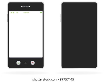 Mobile phone with white screen for text insertion,  smartphone realistic vector illustration.