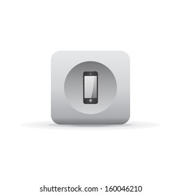 mobile phone white shadowed button icon