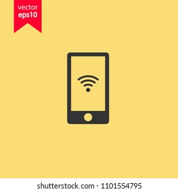 Mobile phone wifi connection icon. Yellow background. EPS 10 vector sign.