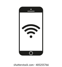 Mobile Phone WiFi Isolated Black Icon.