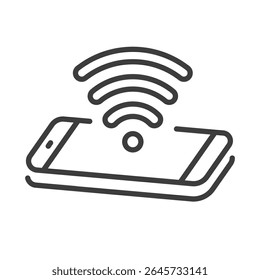 mobile phone and wifi sign clip art icon symbol, wireless technology, connectivity concept, accessibility, surfing the net, global communications, internet of things, isolated line vector illustration
