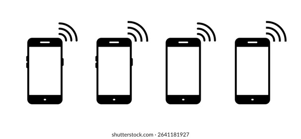 Mobile phone with wifi signal icon. Smartphone wireless network sign. Cellphone connection symbol