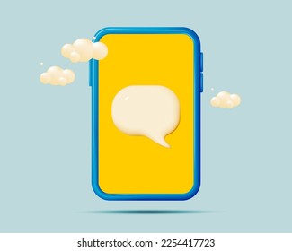 Mobile phone wiht message notification with cute 3d realistic art vector illustrration