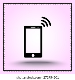 Mobile phone with wireless sign icon, vector illustration. Flat design style