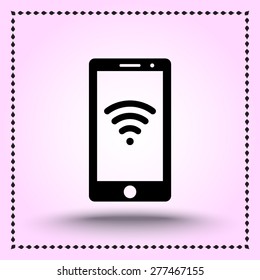 Mobile phone with wireless sign icon, vector illustration. Flat design style