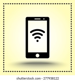 Mobile phone with wireless sign icon, vector illustration. Flat design style