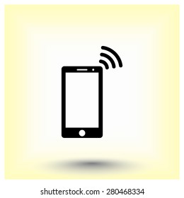 Mobile phone with wireless sign icon, vector illustration. Flat design style