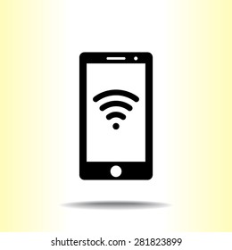 Mobile phone with wireless sign icon, vector illustration. Flat design style