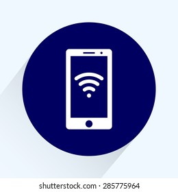 Mobile phone with wireless sign icon, vector illustration. Flat design style