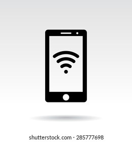 Mobile phone with wireless sign icon, vector illustration. Flat design style