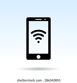 Mobile phone with wireless sign icon, vector illustration. Flat design style