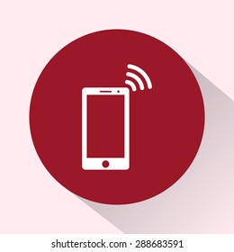 Mobile phone with wireless sign icon, vector illustration. Flat design style