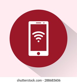 Mobile phone with wireless sign icon, vector illustration. Flat design style
