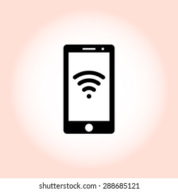Mobile phone with wireless sign icon, vector illustration. Flat design style
